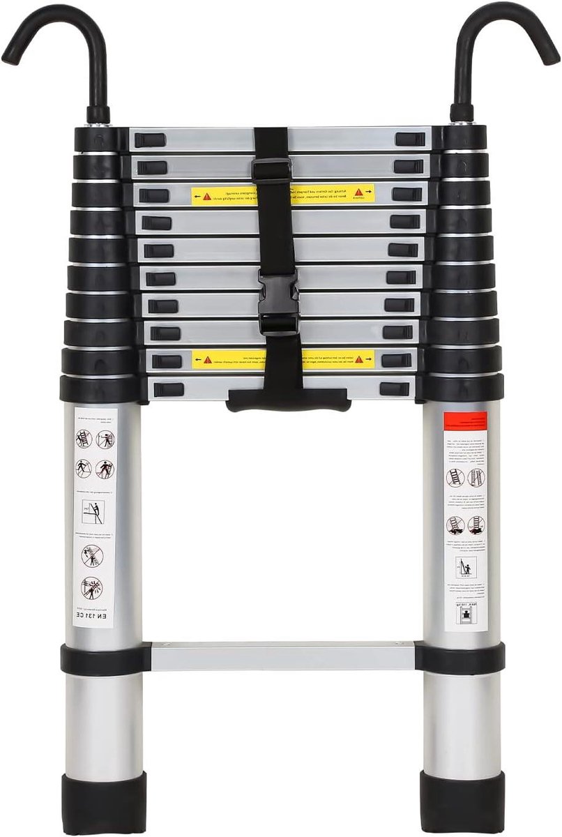 Telescopische Ladder - Uitschuifbare Ladder - Huishoudelijk Werk - Veilig Vingerbeveiliging - 3.2 Meter - Aluminium
