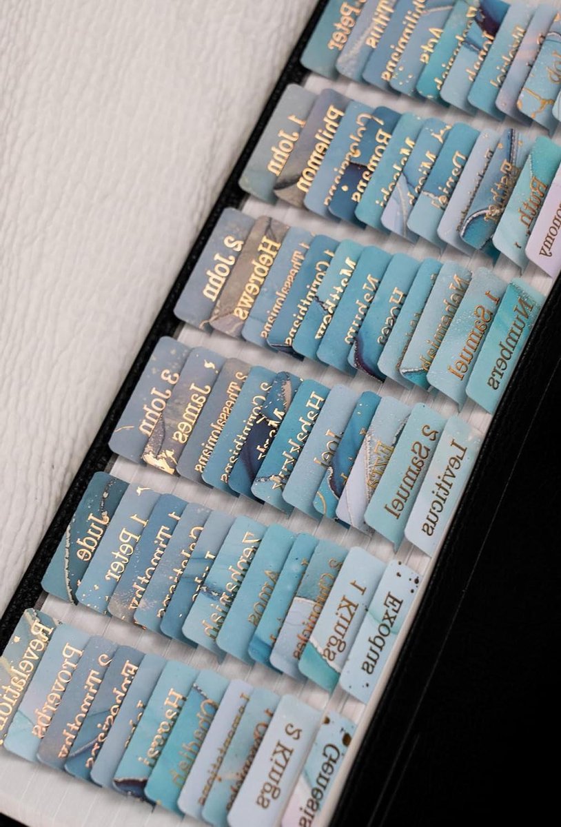 Bijbel Tabs - Boek Tabs - Bijbel Studeren - Goudfolie Bedrukking - 80 Stuks - Blauw
