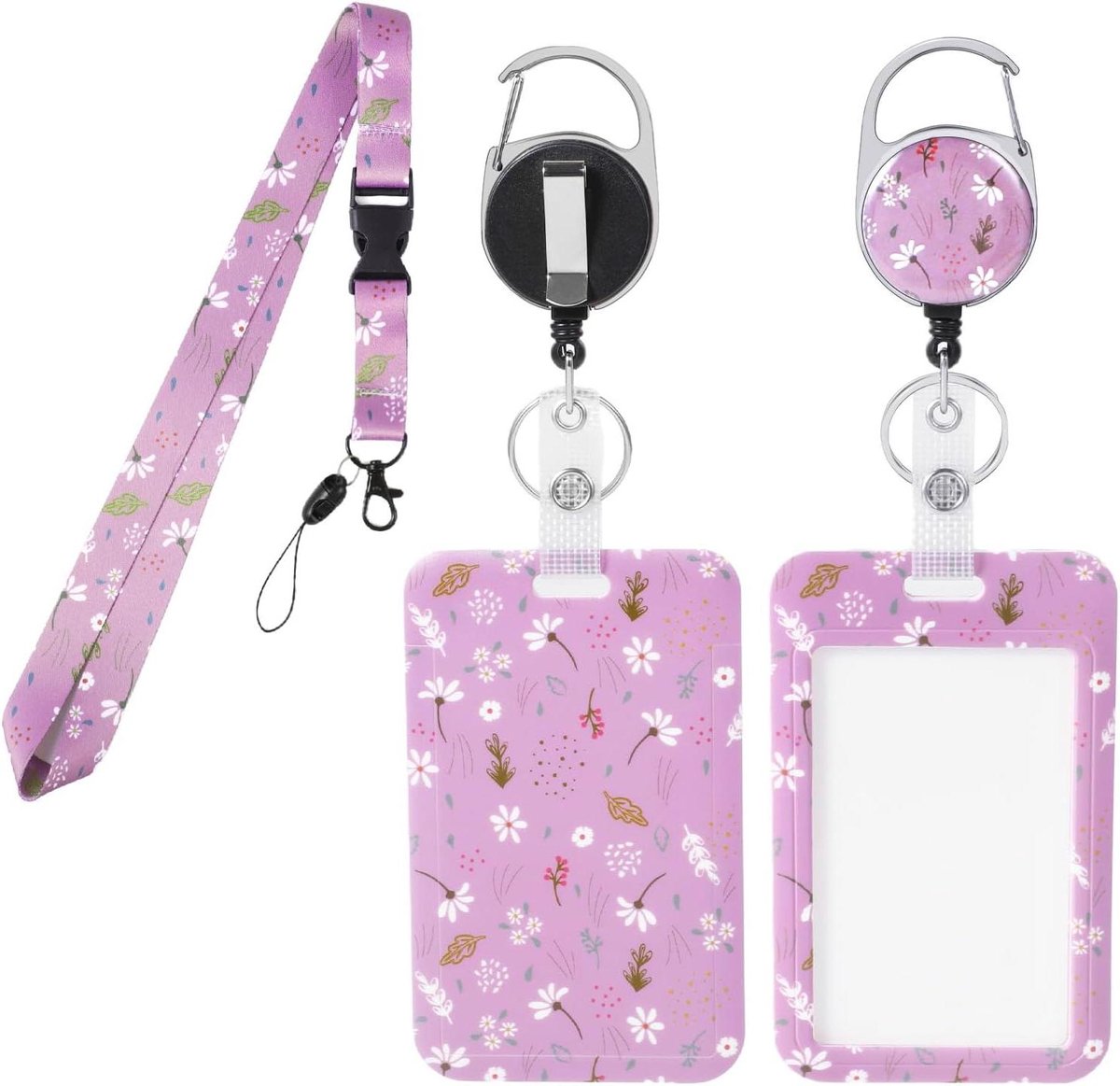 ID Kaarthouder met Clip - Badgehouder Sleutelhanger - Toegang Verlenen - Intrekbare Rolclip - 7 x 11.5 cm - Paars