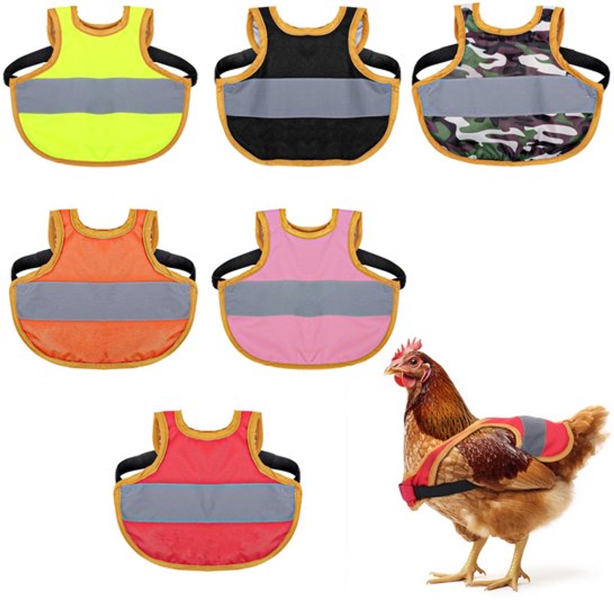 6x reflecterend beschermend kippenzadel voor pluimvee - Beschermt veren - Kippen accessoire voor kip, gans en eend