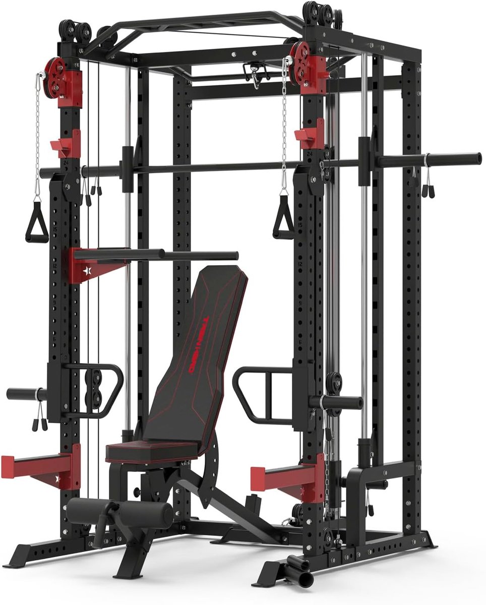 Krachtstation - Power Rack Smith Machine - Thuis trainen - Vrij combineerbaar - 350 kg belastbaar - Zwart thumbnail 4