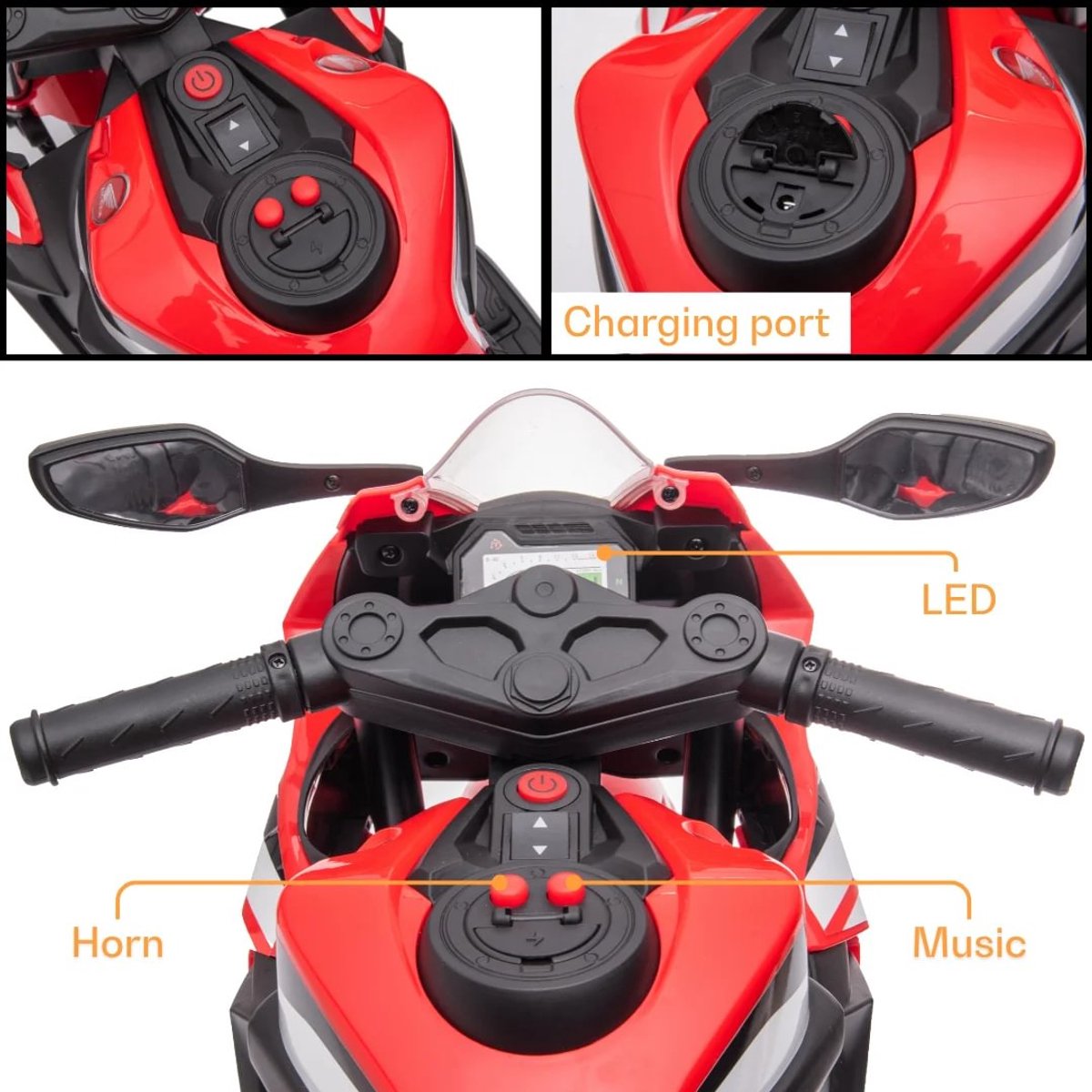 Honda CBR 1000RR Full Option Elektrische Kindermotor 2 tot 5 jaar – Officieel Gelicentieerde Motor met LED-Koplamp & Claxon – Li-ion Kindermotor met Verwijderbare Zijwieltjes & Realistische Geluiden – Rood — afbeelding 7