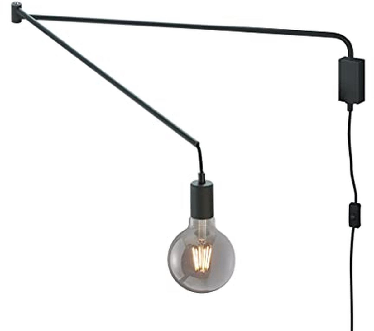 Minimalistische Wandlamp in Mat Zwart - Draaibare Arm en Snoerschakelaar