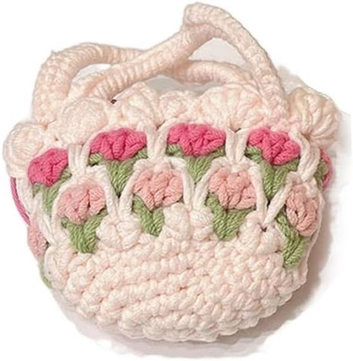 Hoofdtelefoon Opbergtas - Oortelefoon Case - Bescherming van Accessoires - Handgeweven Bloemenmotief - 10 x 8 cm - Roze