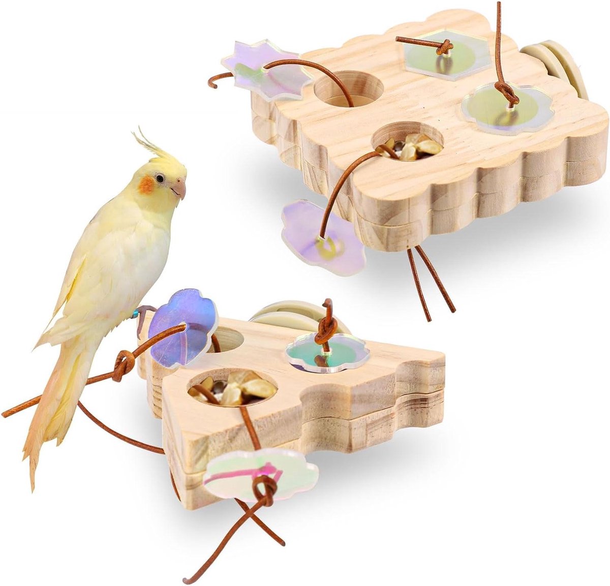 Vogelspeelgoed Voerbak - Papegaai Verrijking Speelgoed - Vogels Voeden - Interactief Ontwerp - 2 stuks - Houtkleur