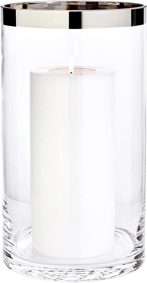 Windlicht Kristalglas - Kaarsenhouder Lantaarn - Sfeerverlichting Creëren - Met Platinum Rand - 30 cm Hoog - Helder