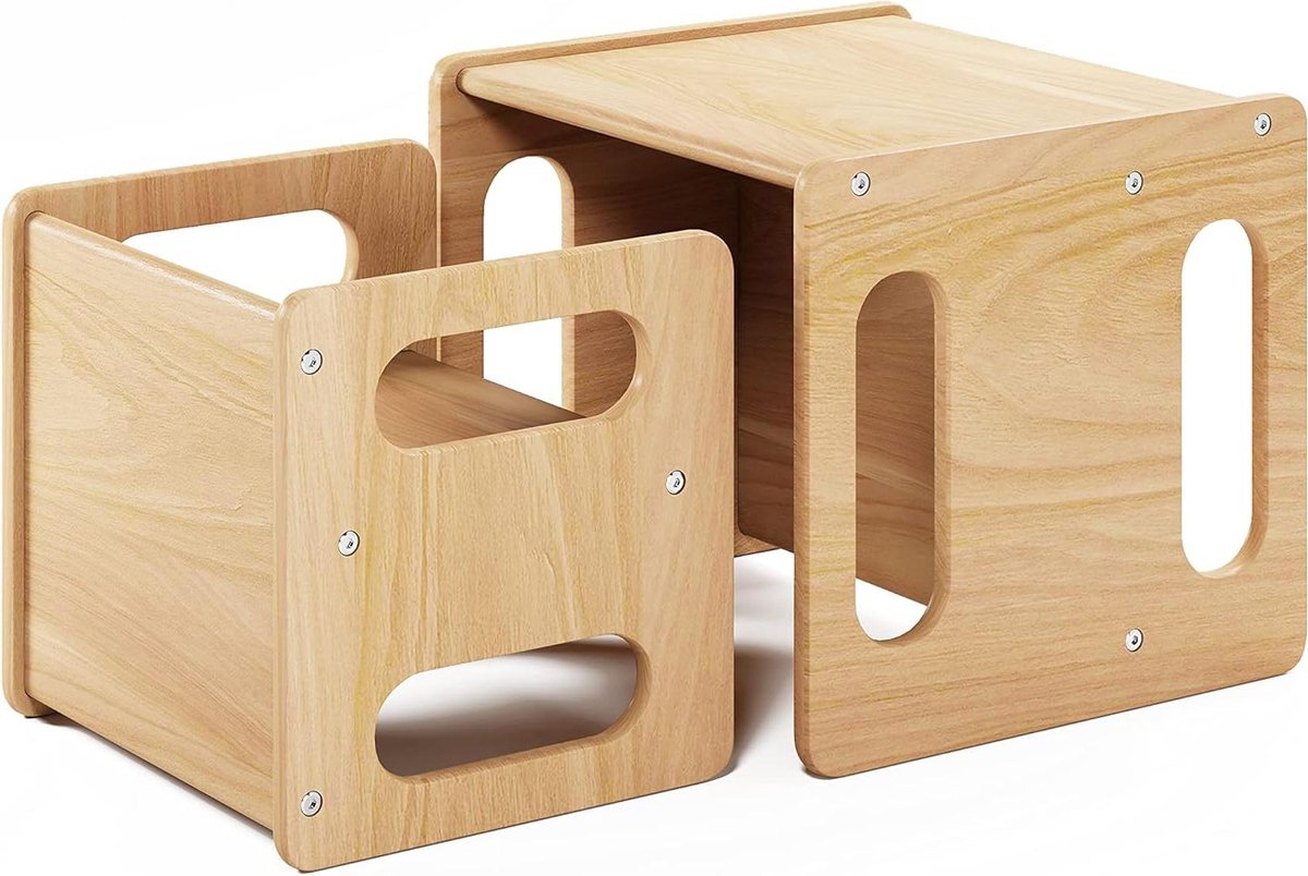Montessori Tafel en Stoel - Kindertafel Peuterstoel - Activiteiten en Spelen - Echt Hardhout