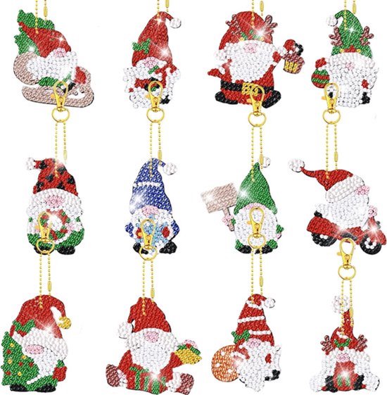 12 Stuks Kerst Diamant Schilderij Hanger, Diamant Geschilderde Kersthanger, Hanger Kerst Diamond Schilderij, voor Kerstcadeaus, Kerstboomversieringen, Verjaardagskerstcadeaus