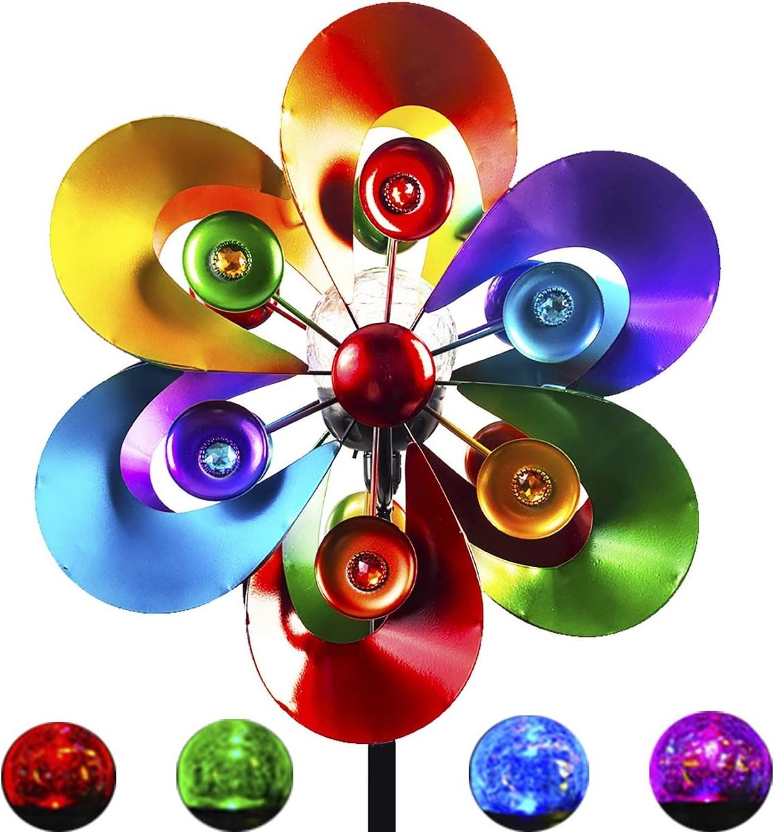Solar Wind Spinner - Windmolen Tuin - Tuin Decoratie - RGB Kleurverandering - 152 cm hoog - Metaal