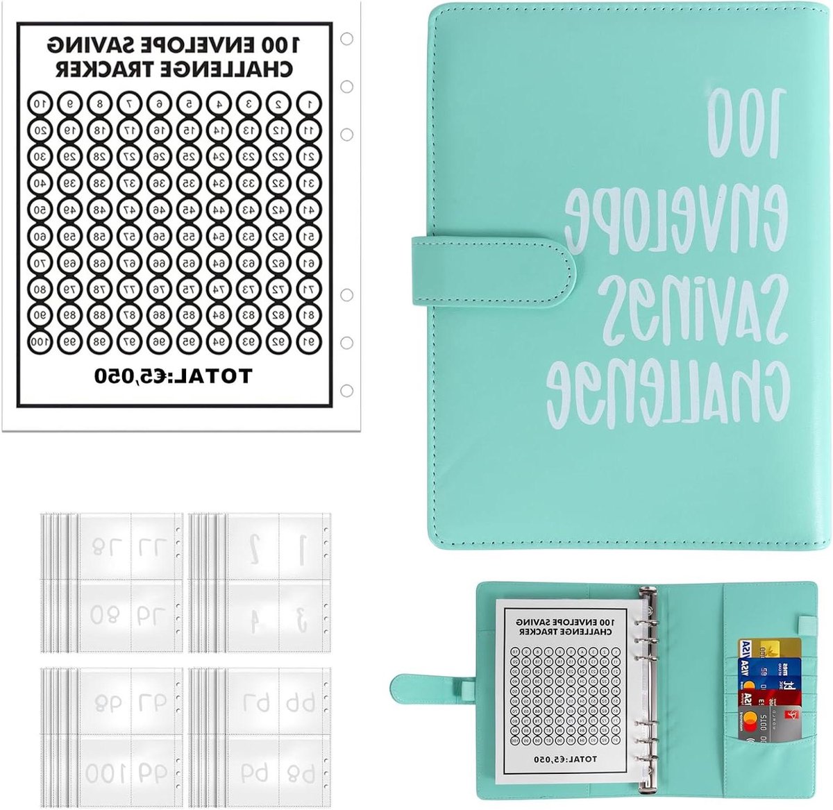 Spaarmappen Set - Budget Binder Enveloppen - Geld Besparen - 100 Enveloppen Uitdaging - A5 formaat - Groen
