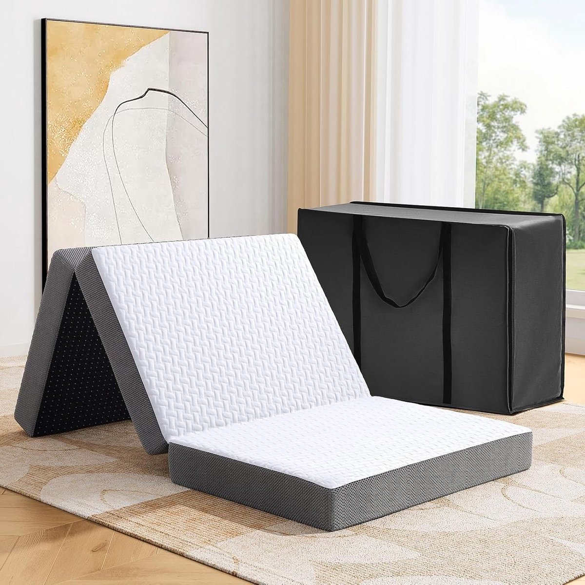Vouwmatras - Gastenbed Veldbed - Logeren en Kamperen - Met Opbergtas - 120 x 200 cm - Wit