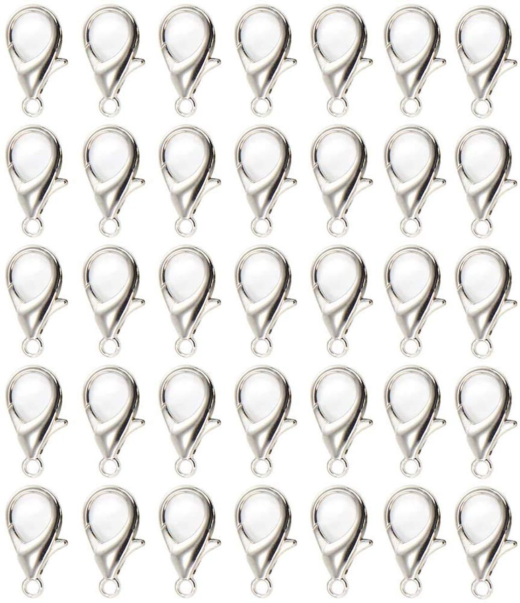Karabijnsluitingen, sieradensluitingen, 100 stuks, verzilverde karabijnsluitingen, kreeft-sluitingen voor halskettingen, armbanden, hangers, enkelketting, sieraden maken (zilver, 12 mm)