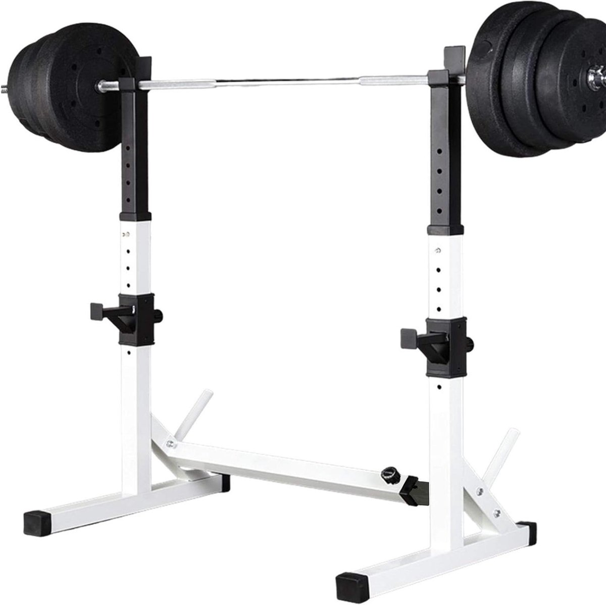 Halterrek Standaard - Krachtstation Fitness - Krachttraining Thuis - Verstelbare Breedte Hoogte - Max 550 Lbs - Wit