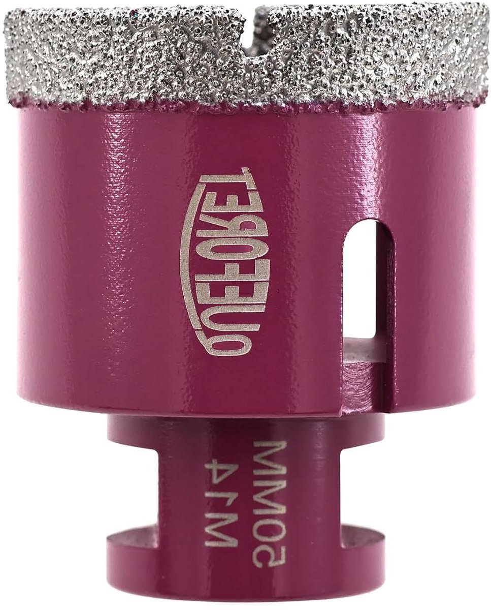 Diamantboor Fijn Steen - Tegelboor Porselein - Precisie Boren - U-Groef Tanden - 50 mm M14 - Zilver