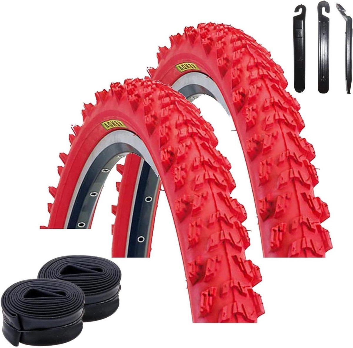 MTB Fietsbanden Set - Banden en Slangen - Fietsen Onderhouden - Rood Design - 24 Inch - Rood