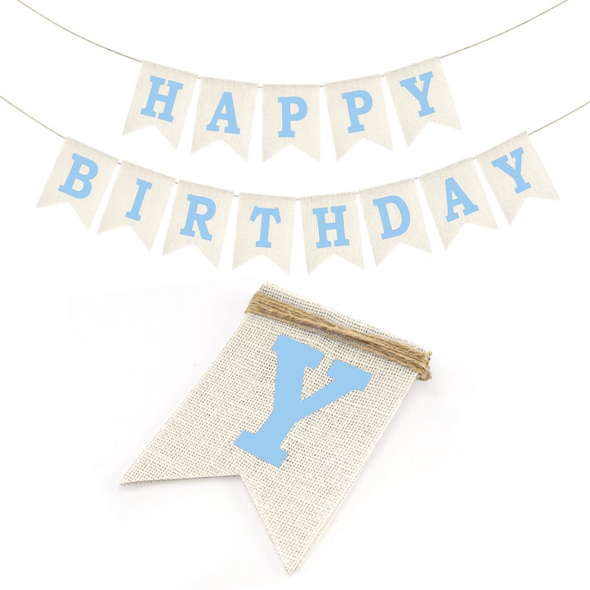 Happy Birthday slinger linen: witte verjaardagsbanner met saliegroen Happy Birthday, herbruikbare vlaggetjesslinger decoratie voor verjaardagsfeestje