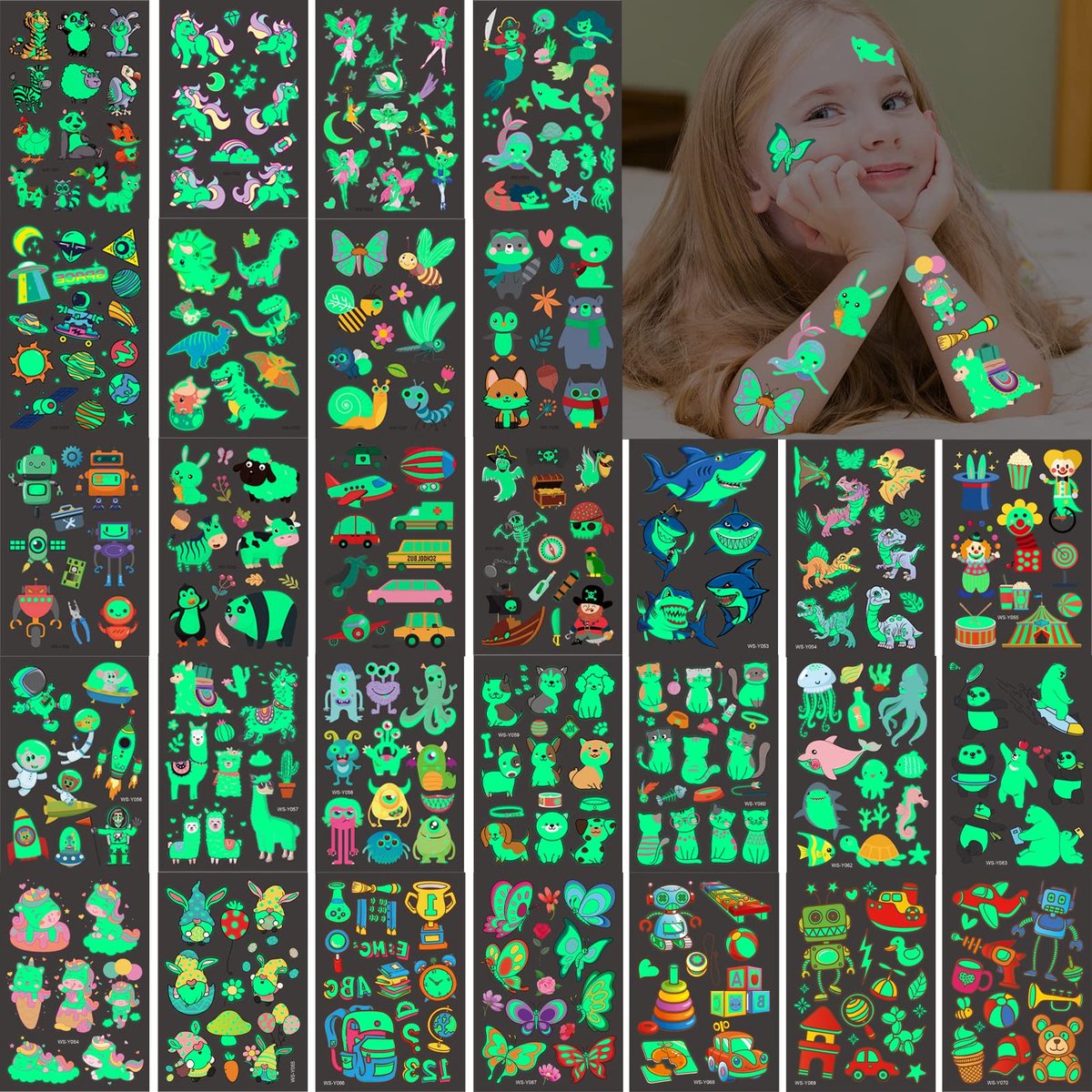 30 vellen tatoeages voor kinderen, meisjes en jongens, tijdelijk en fluorescerend, piñata-speelgoed, uniseks, cadeau voor verjaardag, gasten