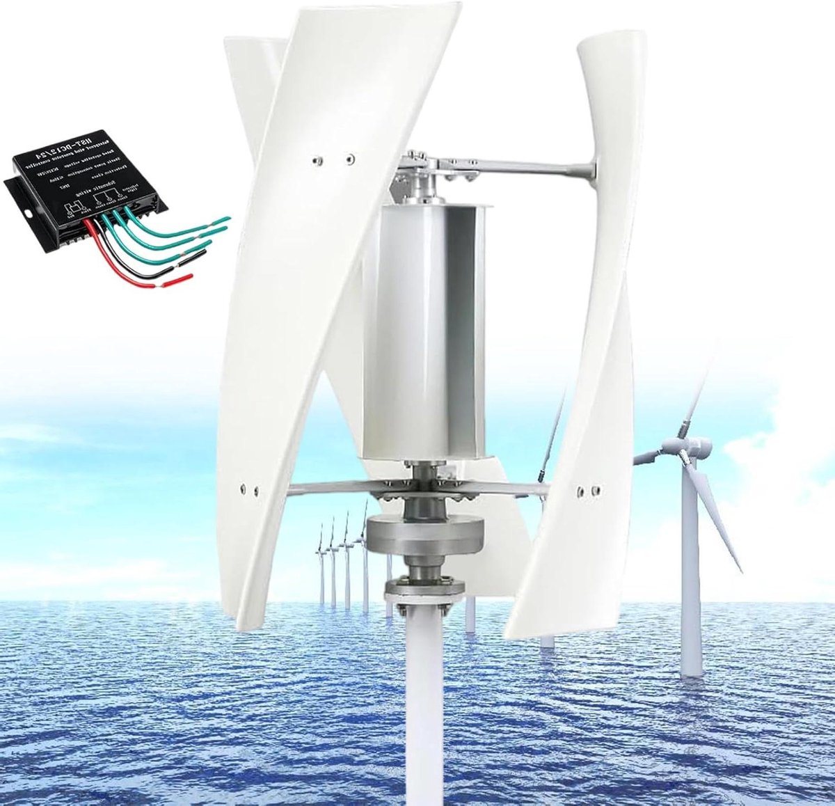 Verticale Windturbine - Windmolen Generator - Energie Opwekken - Geluidsarm Ontwerp - 14000W - Wit
