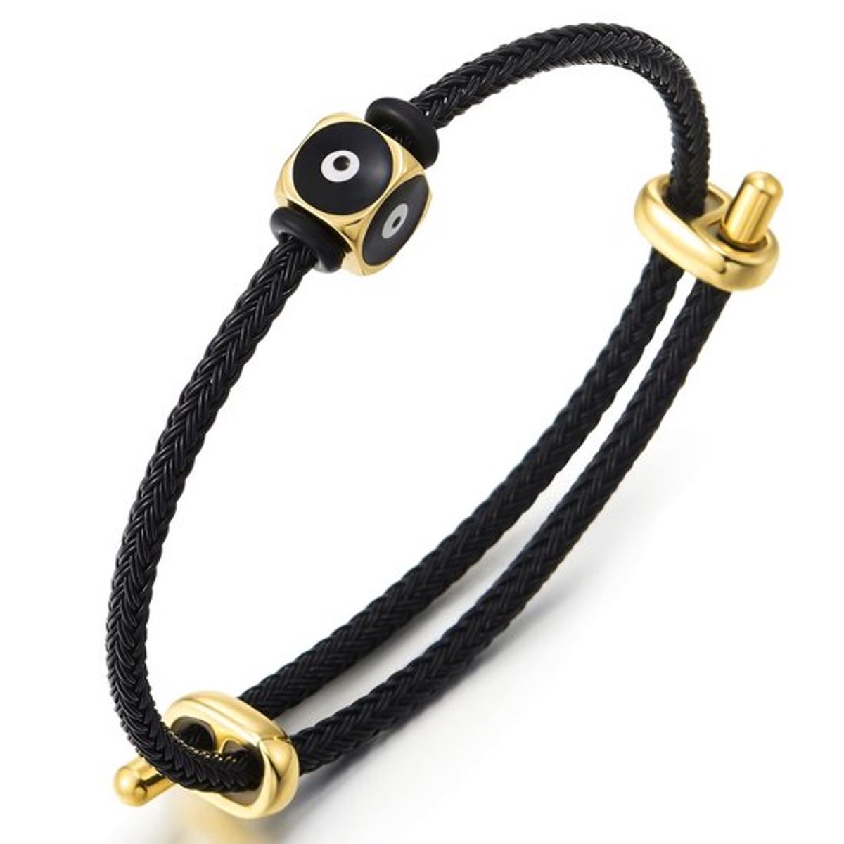 Dailygoody - Zwarte uitbreidbare draadarmband - Boze oog charme
