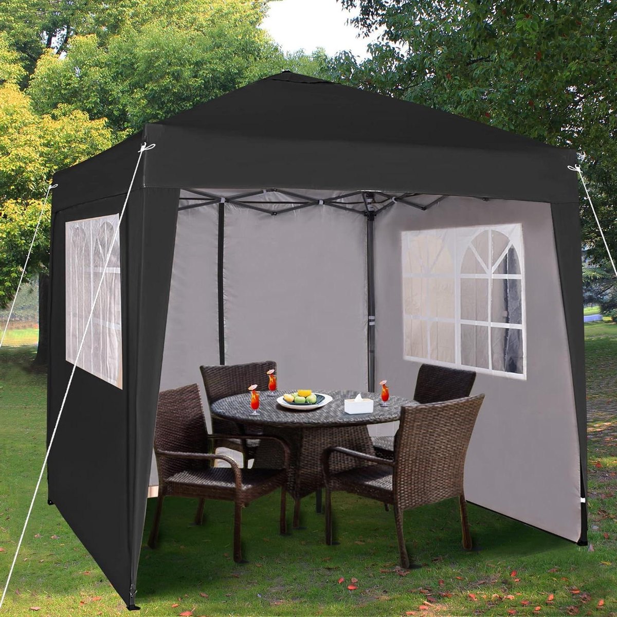 Pop-up Paviljoen - Vouwtent Feesttent - Tuinfeest Organiseren - Waterdicht Zilverkleurig - 200 x 200 cm - Zwart