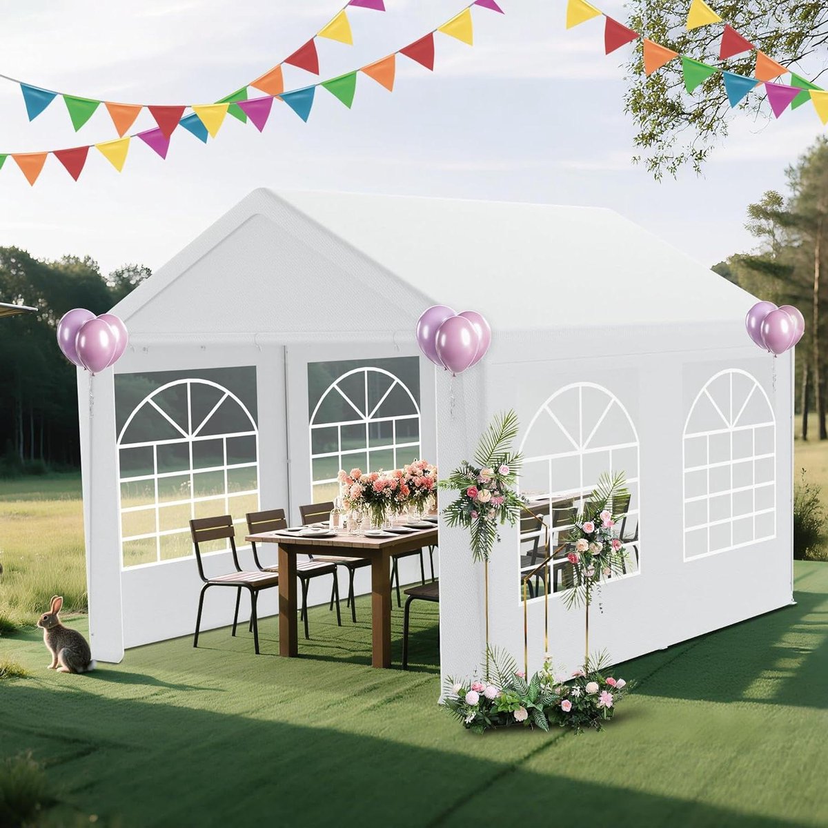 Robuuste Partytent - Feesttent Tuinpaviljoen - Buitenfeesten Organiseren - Verstevigd Stalen Frame - 3 x 4 m - Wit