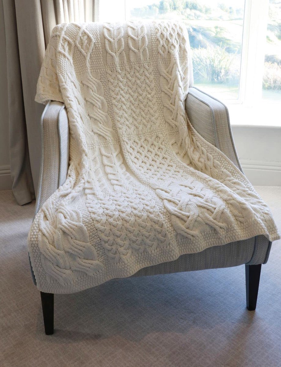Woollen Mills Ierse gebreide deken superzachte merinowol plaid gemaakt in Ierland 42" x 64"
