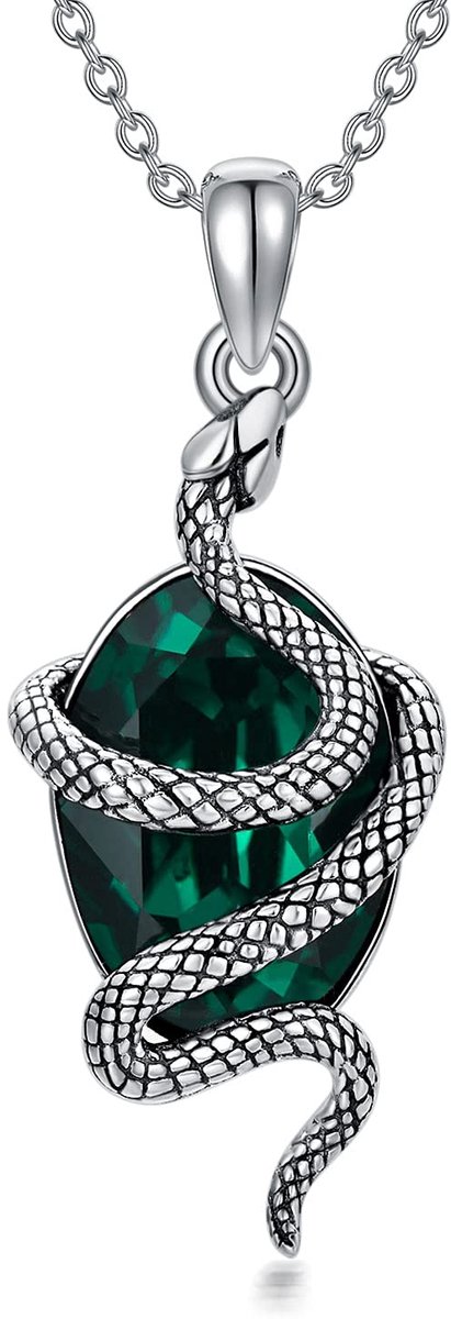 Ketting Sterling Zilver Snake Ketting met Groen/Paars Crystal Vintage Serpent Ketting Gift voor Vrouwen Meisje