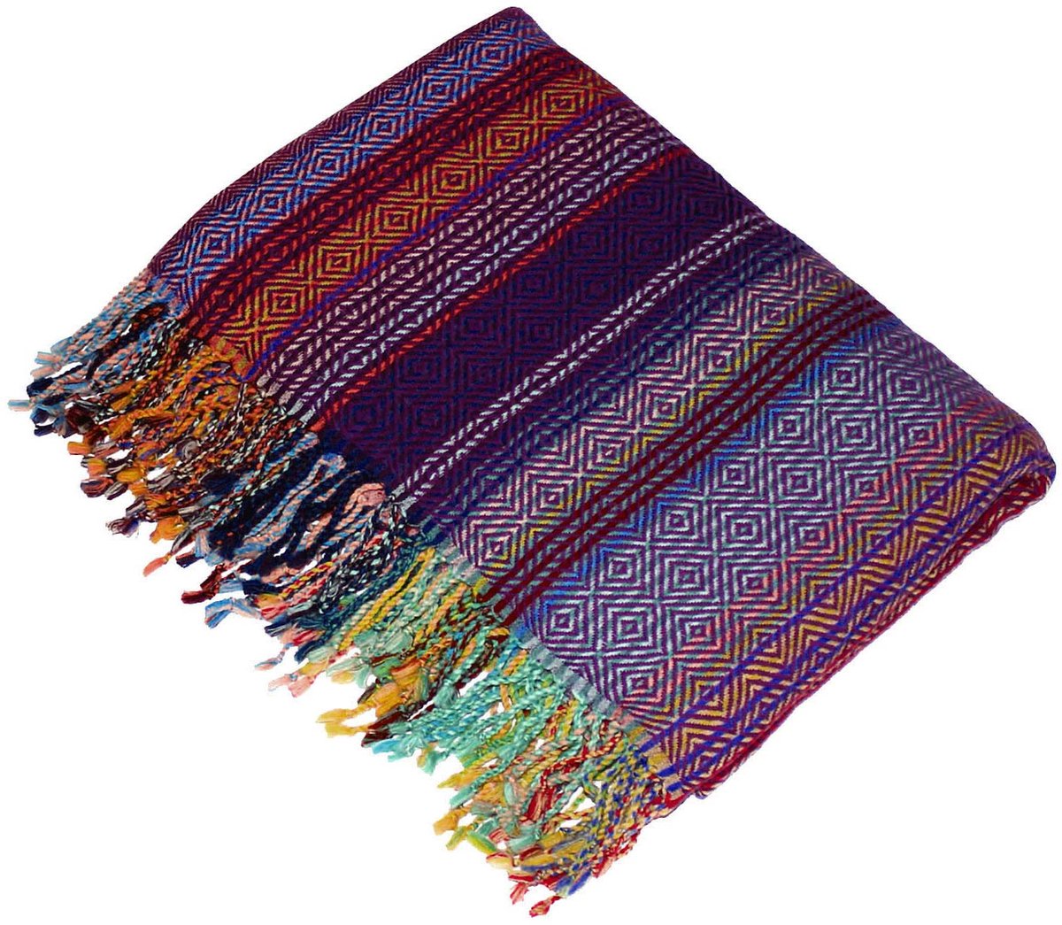 Wollen deken, jacquard geweven van 100% wol van merinolam, meerkleurig, kleurrijk, wollige deken, woondeken, bankdeken, 130 cm x 170 cm - 9620977