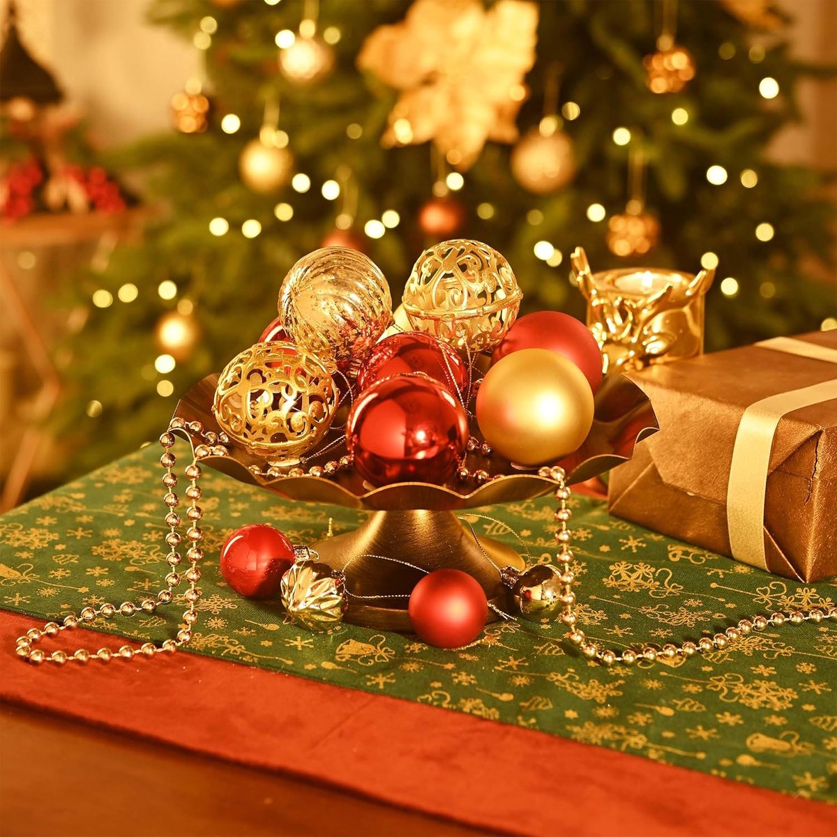 100 Stuks Kerstballen Roodgoud Set - Onbreekbare Kerstboomversiering Ornamenten – foto 5