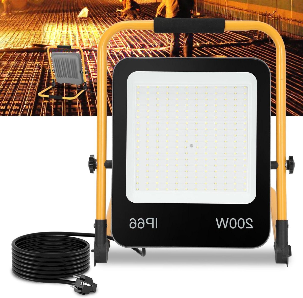 Krachtige LED Bouwspot op Inklapbaar Statief - 200W Werkverlichting 18000LM Koud Wit IP66