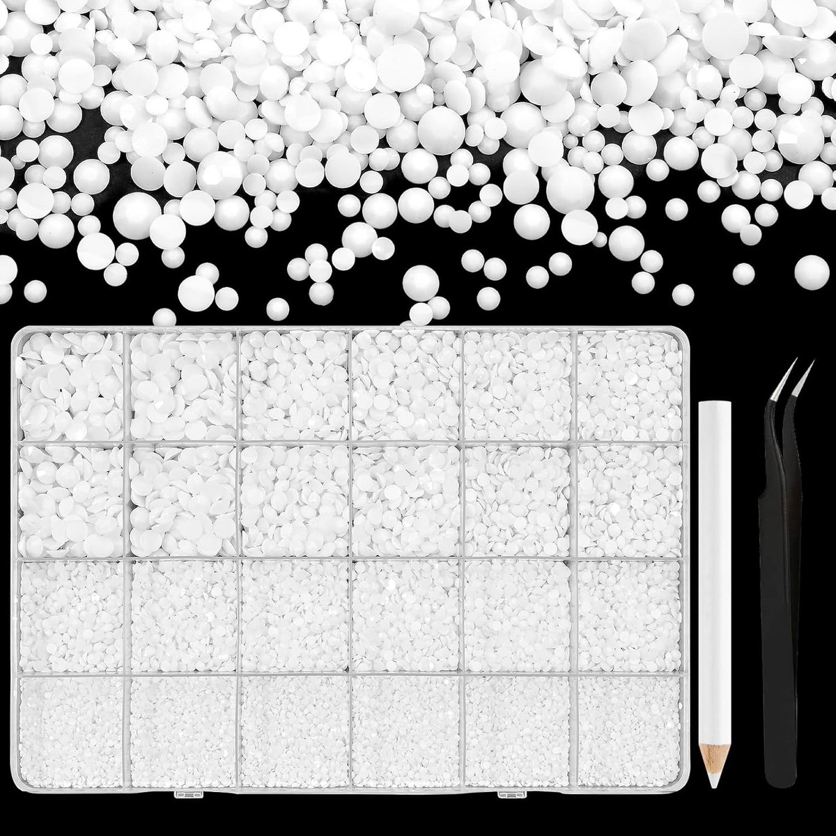 36000 stuks hars steentjes 2-6 mm platte achterkant ronde strass steentjes geschikt voor nail art gezicht schilderen kleding en andere handgemaakte doe-het-zelf (wit)