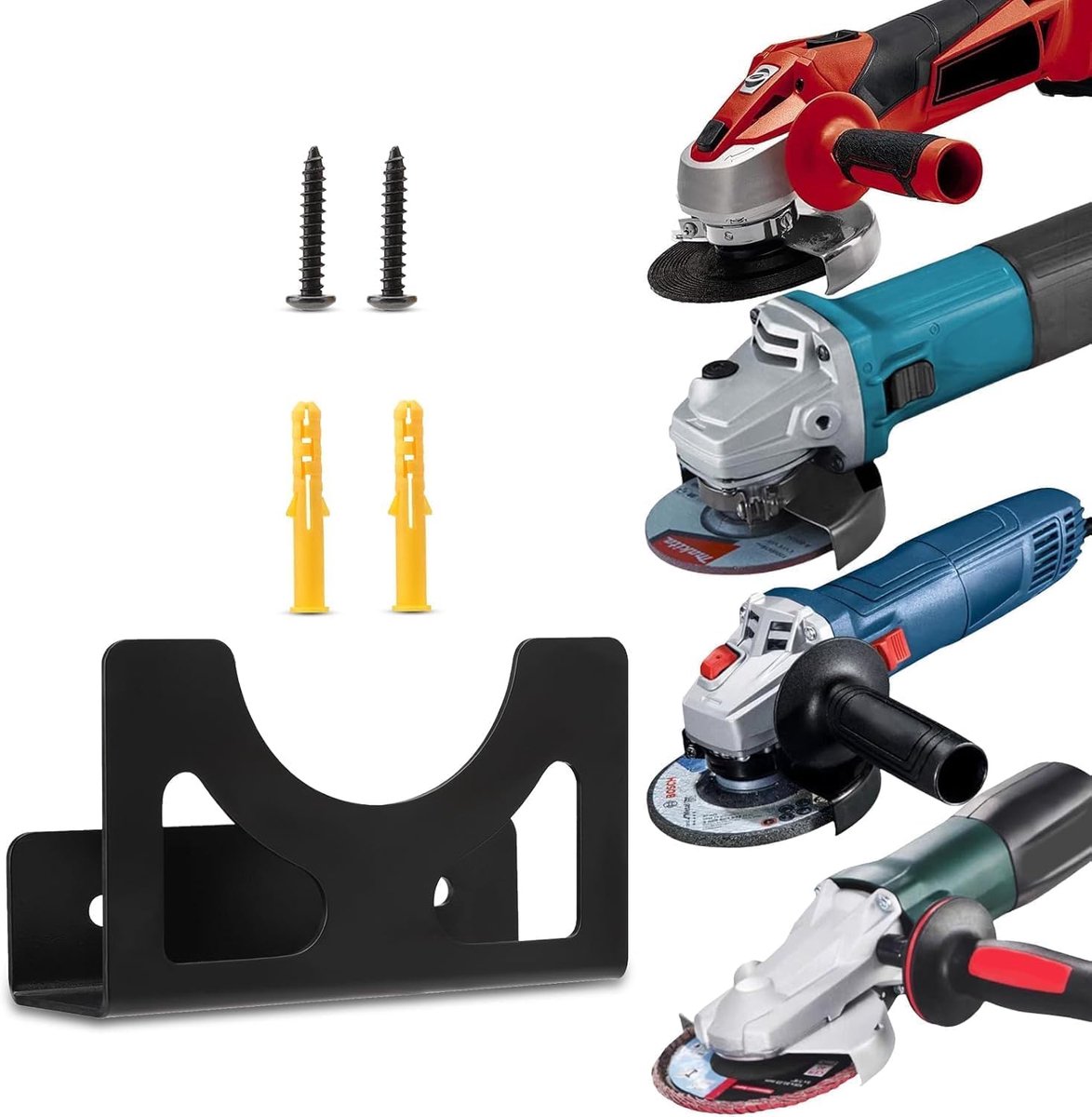 slijper houder, premium haakse slijper, wandhouder in roestvrij staal, wandhouder, 115-125 mm, incl. bevestigingsmateriaal, geschikt voor vele fabrikanten, Einhell, Makita, Bosch, Dewalt, Flex
