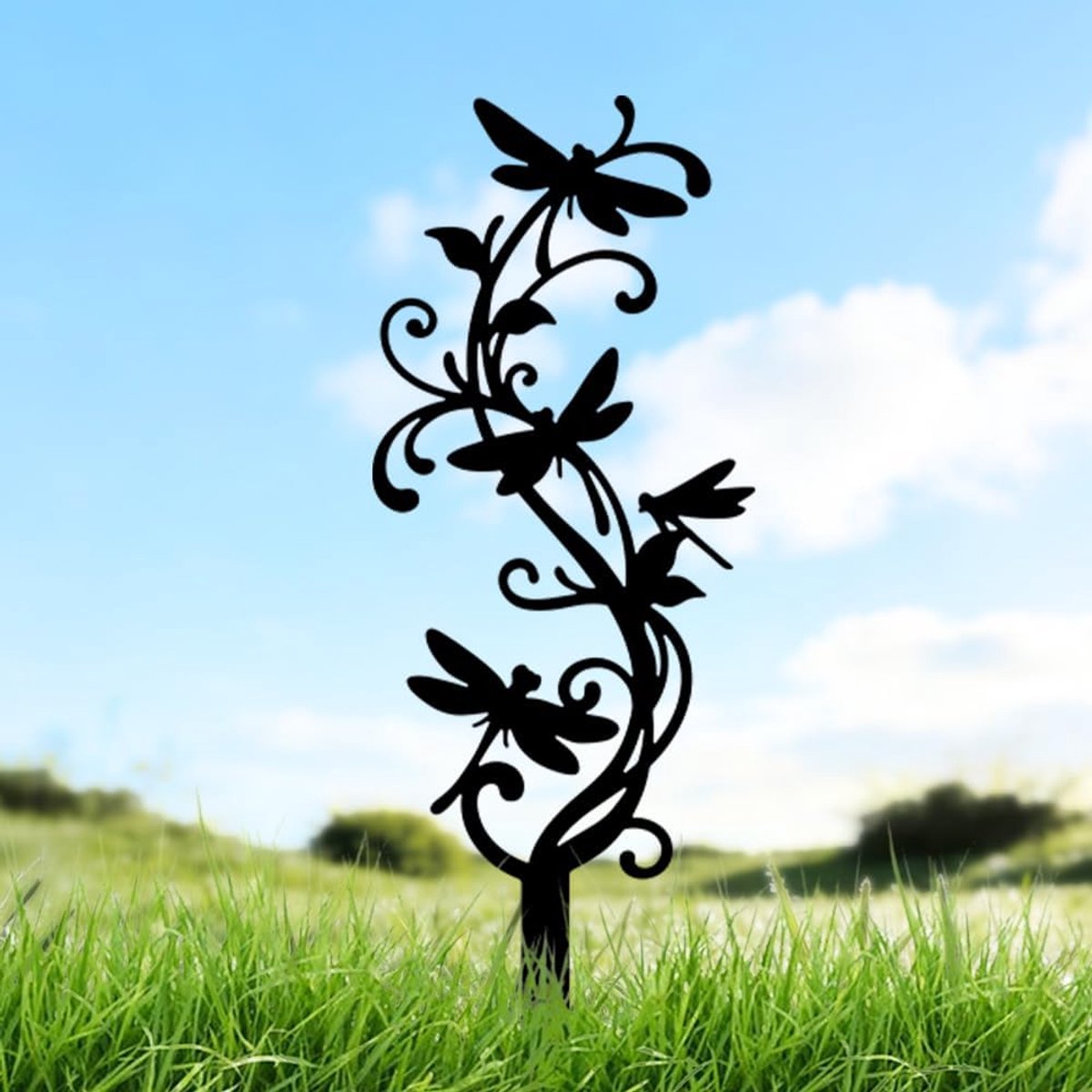 Wijnstok metalen tuinpalen, zwarte plant silhouet decor voor buiten, dubbelzijdige metalen kunst ornament voor tuin, gazon, terras, pad, buitentuindecoratie