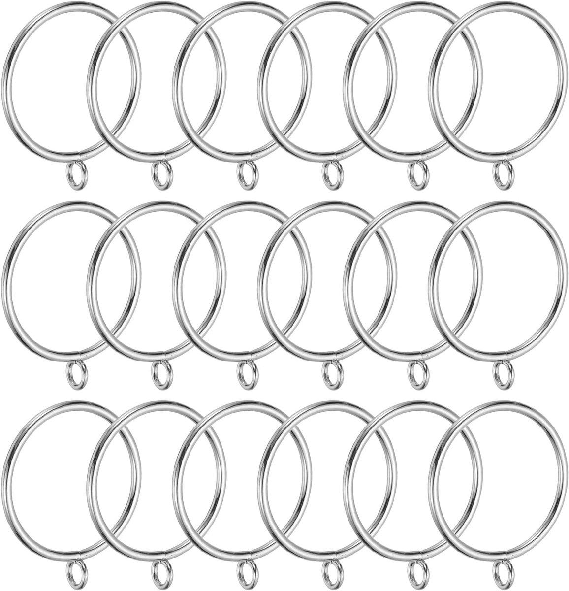 6,5 cm binnenste diameter gordijnroede ringen met oogjes, 18 stuks metalen gordijnring voor gordijnroeden hoepelpinnen, zilverkleurig