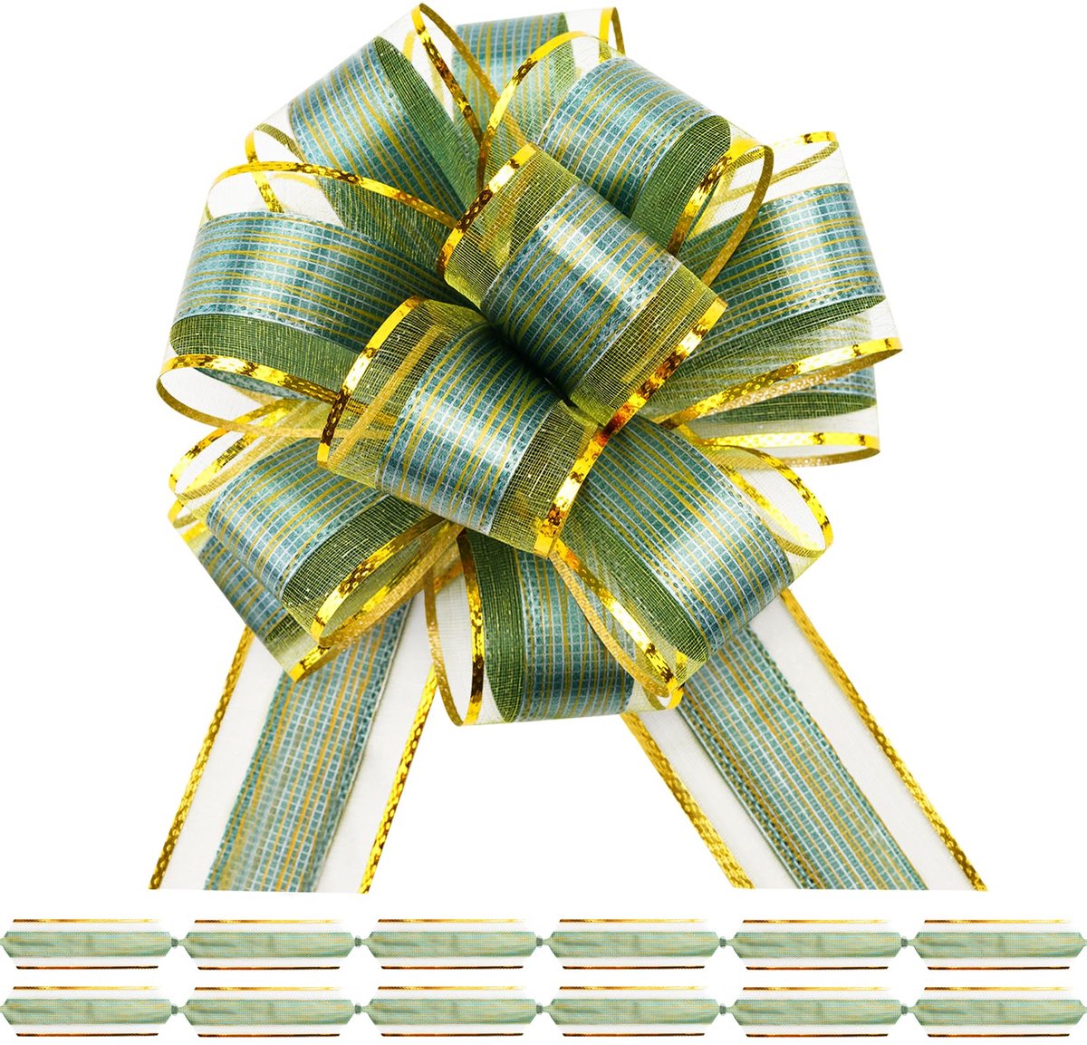 12 stuks groene geschenkstrikken, grote strik voor cadeau, cadeaustrikken met cadeaulint, decoratieve trekstrikken voor autodecoratie, bruiloft, knutselen