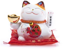 Gelukskat Beeldje - Kawaii Maneki Neko Decoratie - Beweegbare Arm - Porselein - Asiatische Kat