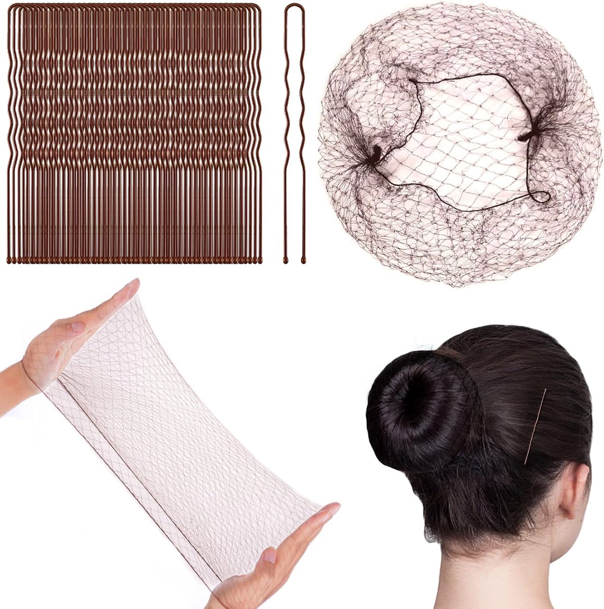 Haarknot-vormige Set, 35-delige Onzichtbare Haarnetjes En 45-delige Positionerende U-vormige Haarspelden, Elastische Rand Mesh Stretch-haarbroodjehouder voor Vrouwen Haarstyling Knot Maken