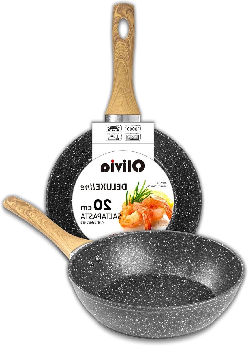 Anti-aanbakpan Pasta Koekenpan Aluminium Pasta Overslaan Houten Handvat 22 cm Zwart