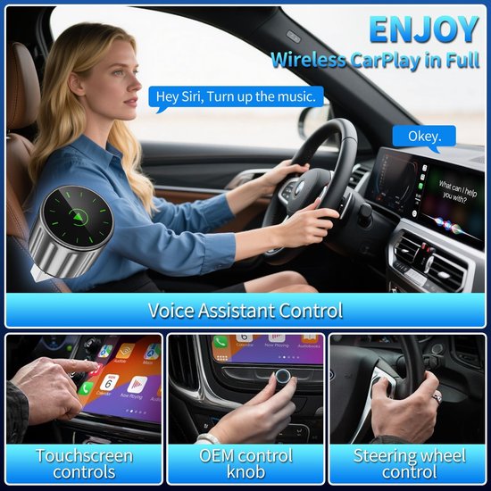 Draadloze CarPlay Adapter - Android Auto Module - Auto Navigatie - Plug and Play - Mini Design - Grijs — afbeelding 3