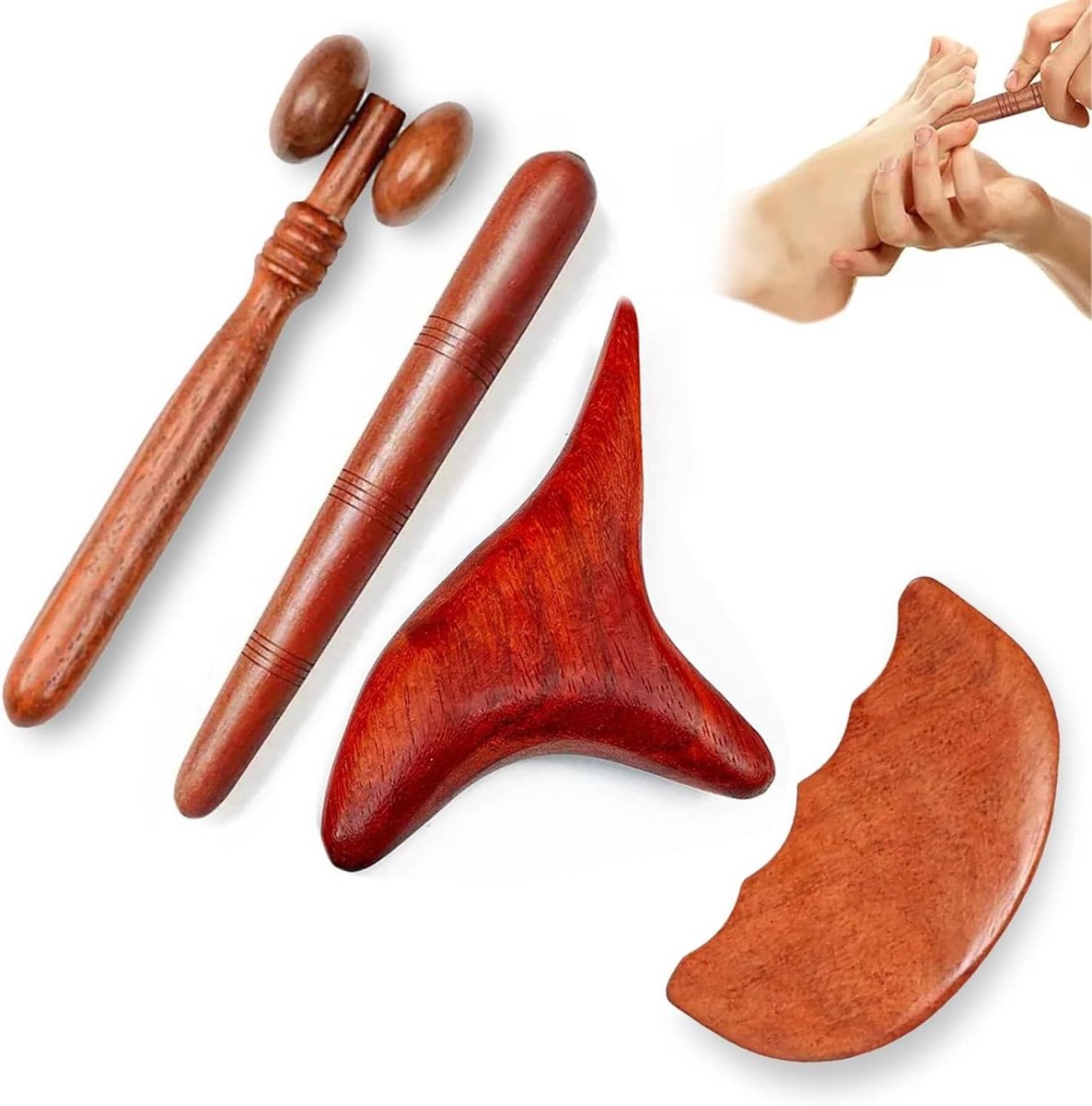 Massageset Hout - Maderotherapie Tools - Pijnverlichting Lichaam - 4-Delig Set - 100 g - Houtkleur
