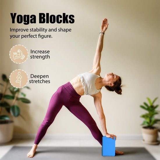 Yogablokken Set - Fitnessstenen Pilatesblok - Oefening Verbeteren - Antislip EVA Schuim - 23 x 25 x 8 cm - Blauw — afbeelding 4