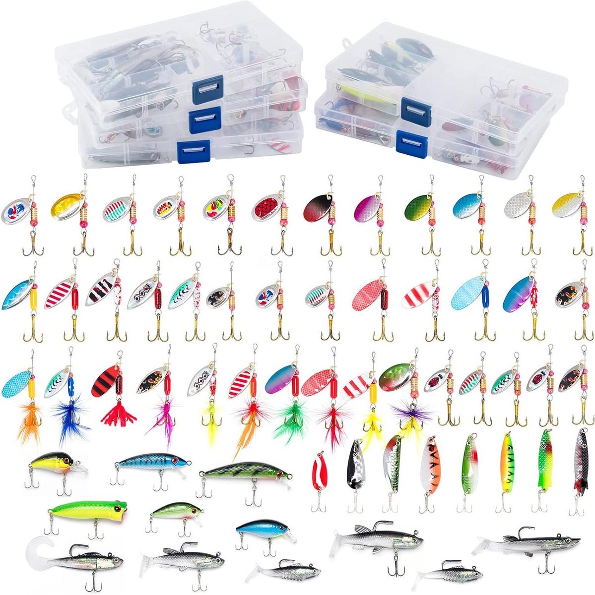 Vis Lokaas Set - Spinner Aas Kunststof - Vissen Forel Baars - Zachte Kunststof Glinster - 60 Stuks - Zwart