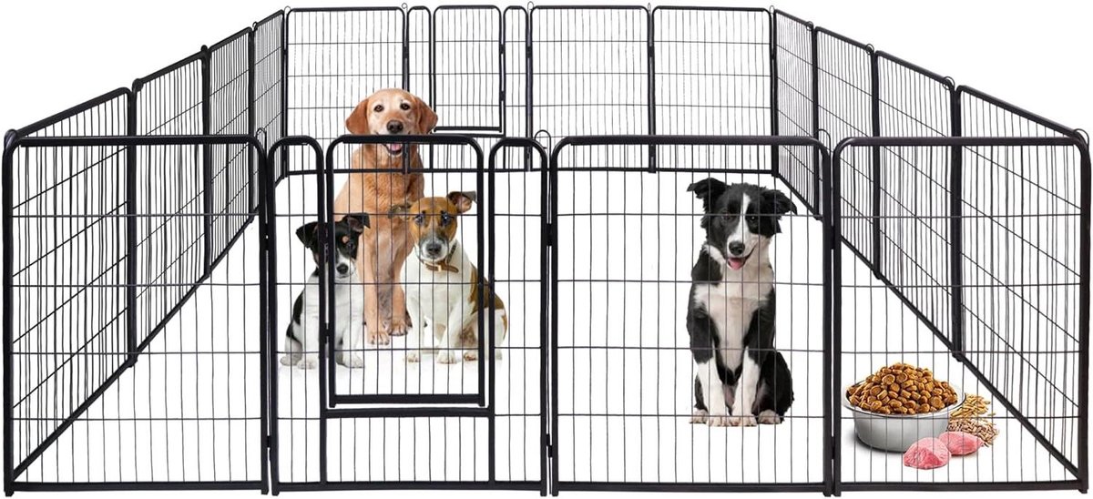 Puppyren met deur - Hondenren Kattenren - Huisdieren verblijf - Flexibel en uitbreidbaar - 65 x 80 cm - Zwart