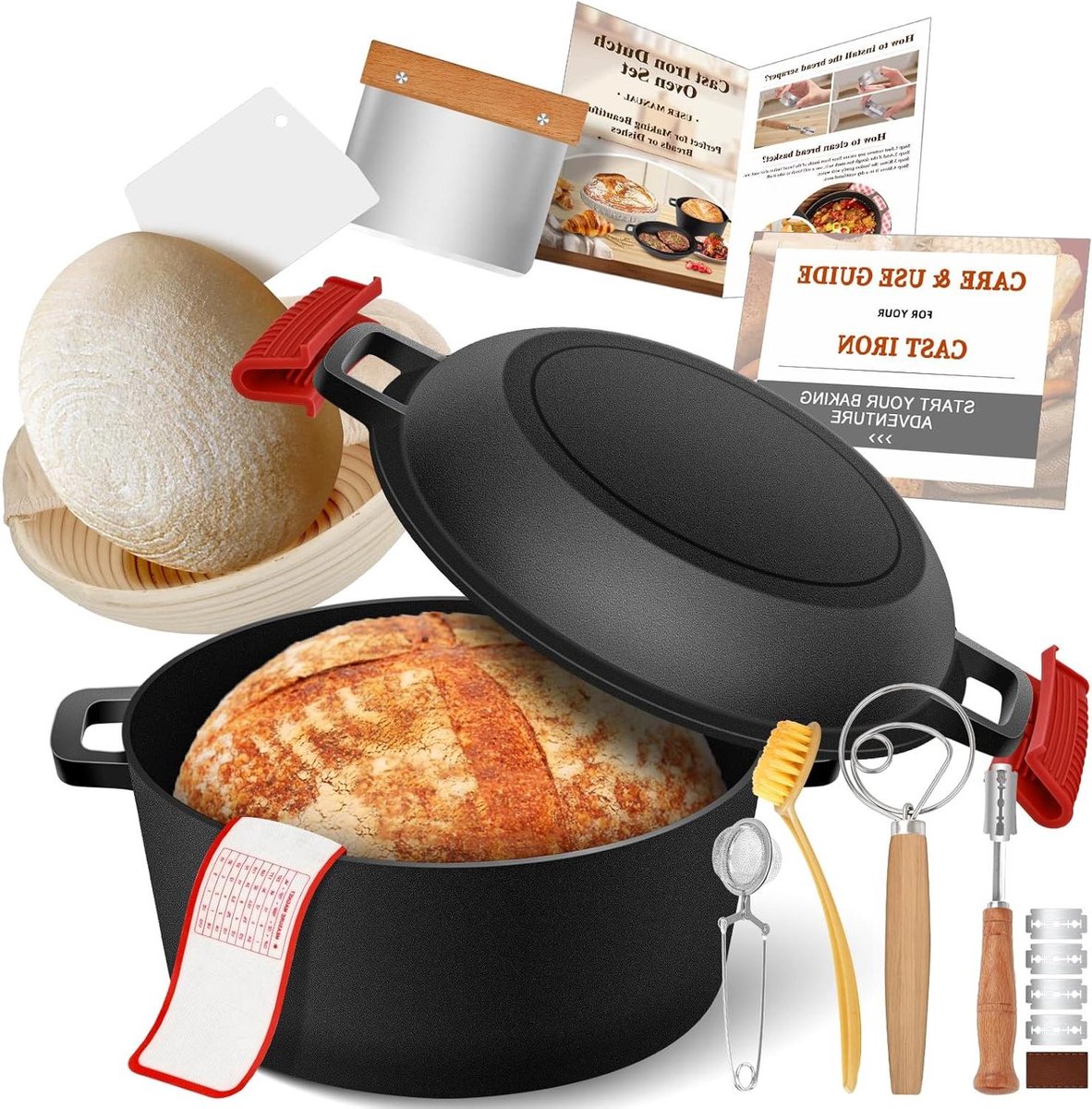 Gietijzeren Pan - Broodoven Braadpan - Brood Bakken - 2-in-1 Ontwerp - 5 Liter - Zwart