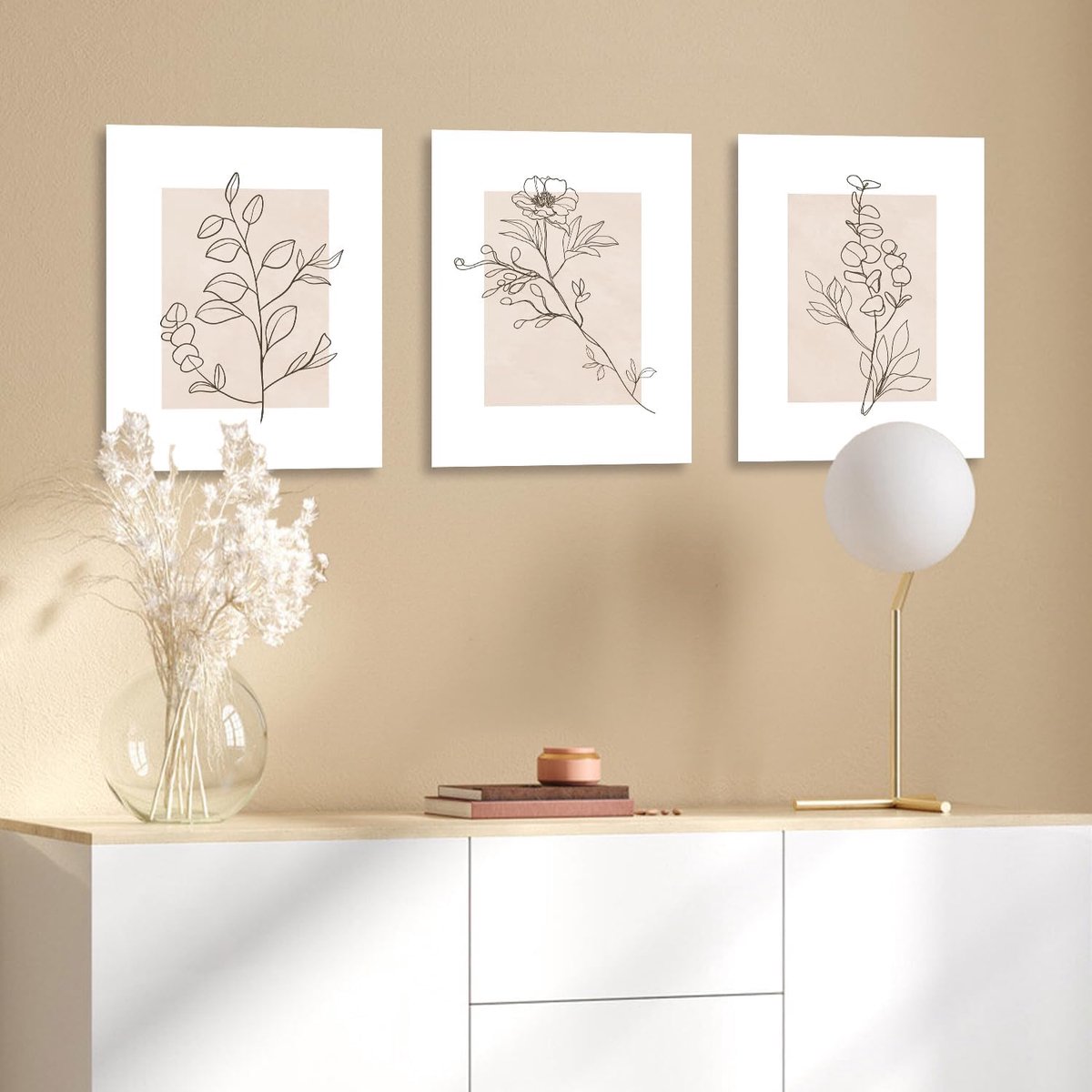 Beige Botanische Wanddecoratie Poster Abstract Minimalistische Bloem Muur Poster voor Slaapkamer Woonkamer Decor 12x16 in Niet Ingelijst Set van 3 — cadeau in Wonen & Interieur - foto 8