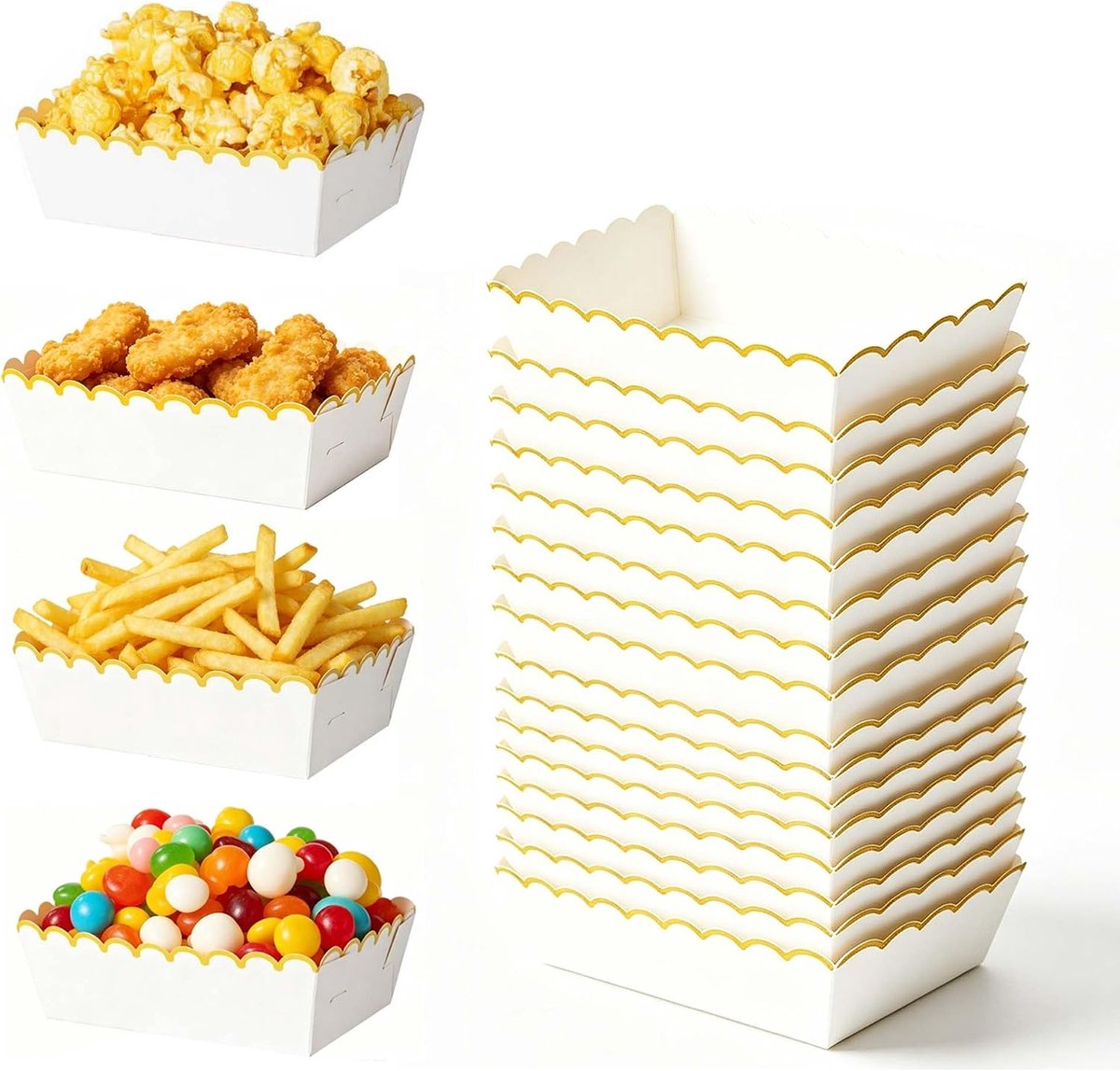 duoyif 20 Fritesbakjes Scheepjes Wit Kartonnen Snackbordjes Serviesbakjes Feest Schalen voor Friet Patat Kip Fruit Snoep Hapjes BBQ Grillfeest Verjaardag Buffet Wegwerpschaaltjes