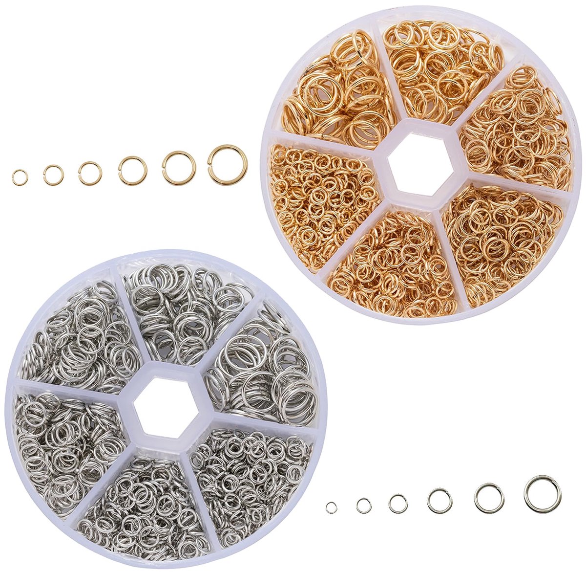 Rings Sieraden Maken Kit Metalen O-ring Sieraden Connector Open Jump Split Ringen Boxed Zilver Ronde Hoepels Metalen Ring Zilver Metalen Open Springringen Jump Rings Kit voor Sieraden Maken 2780