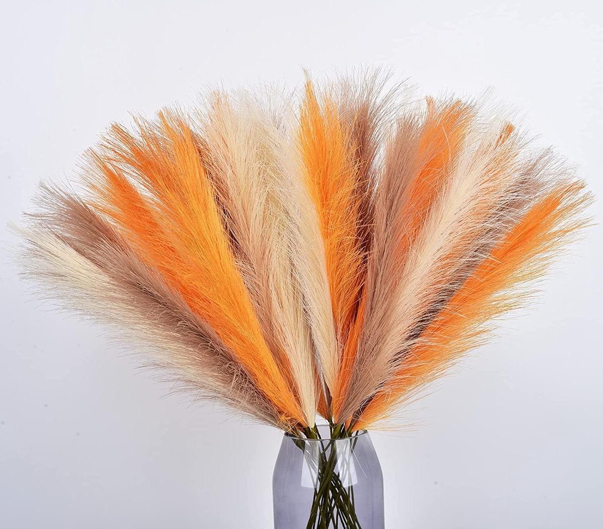 Kunstpampasgras Decoratie - Nep Bloemen - Woonkamer Aankleden - Niet-Verg Free - 12 Stuks - Oranje Mix