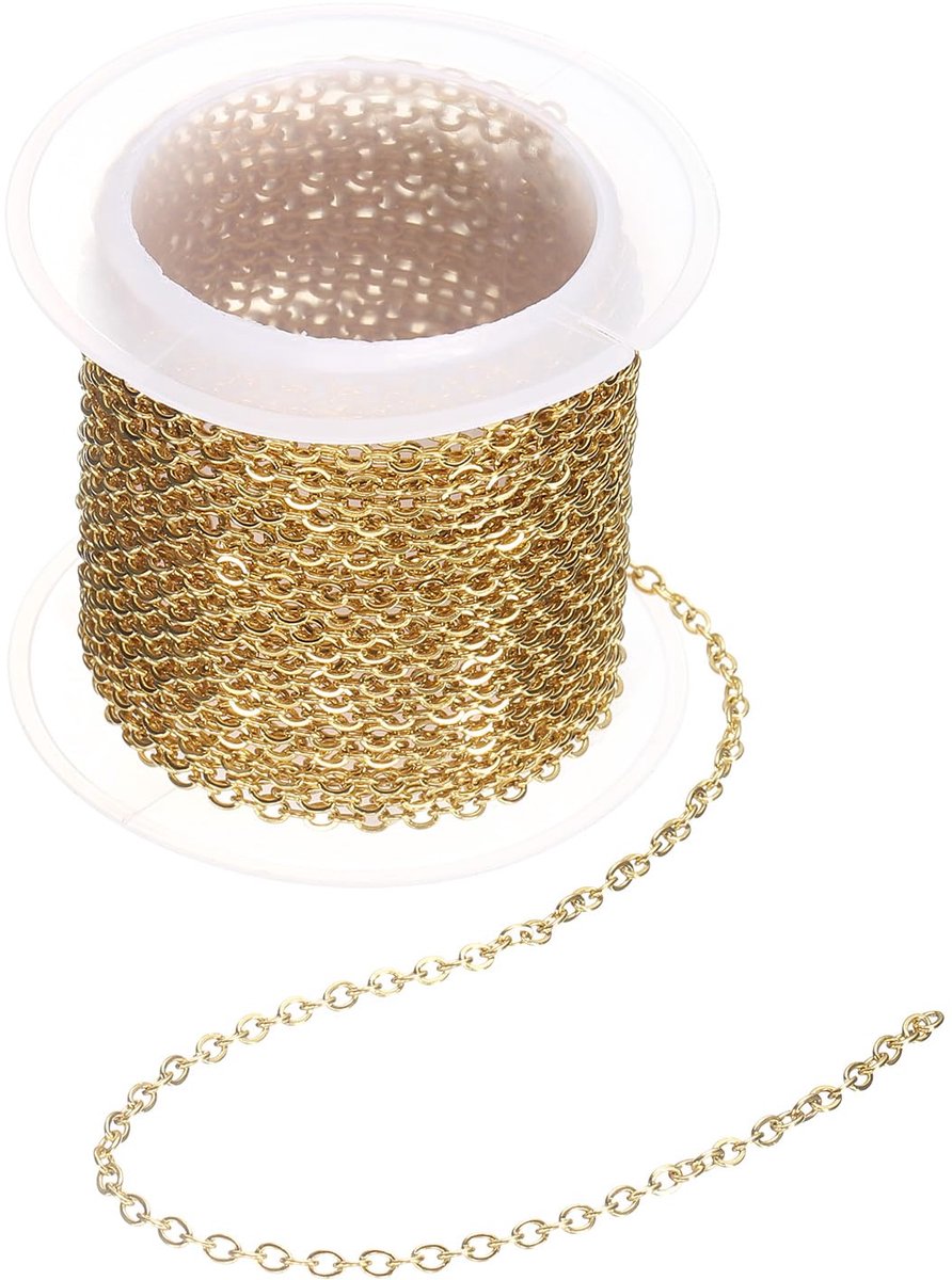 5 meter gebogen roestvrijstalen ketting, 2 x 0,5 mm Cubaanse schakelketting, platte schakels, gekruiste kabelkettingen voor doe-het-zelf materialen voor sieraden, goud
