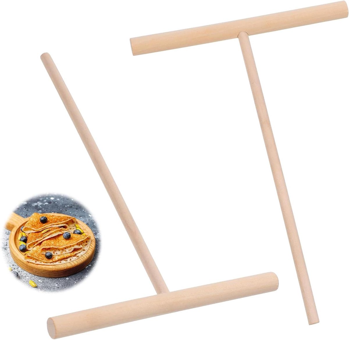 Pannenkoekenverdeler Set - Deegspreider T-vorm - Crêpes Maken - Natuurlijk Beukenhout - 2 Stuks - Houtkleur